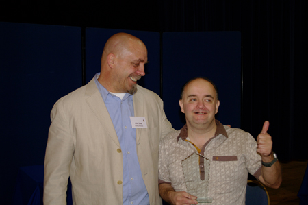Billy Zima and Identity service user, Alan collecting the Award Billy Zima and Identity service user, Alan collecting the Award
